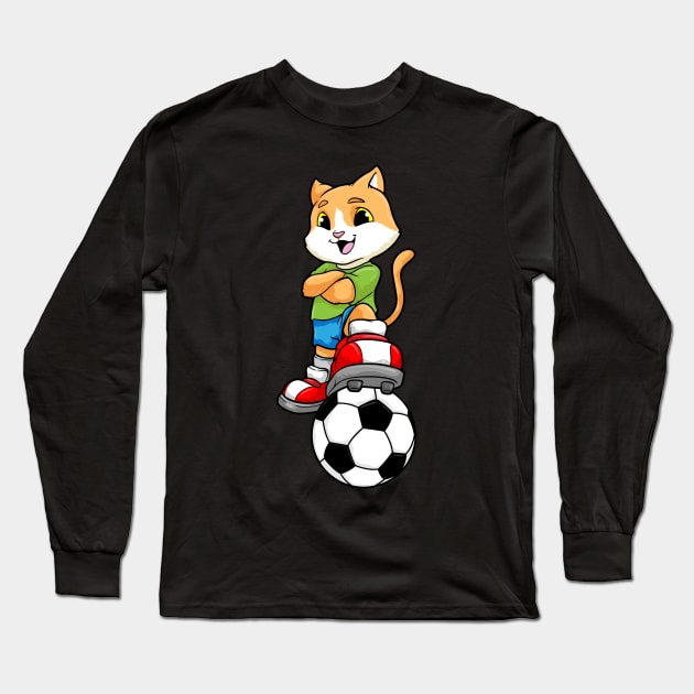 Cat as Soccer player with Soccer ball and Shoes Long Sleeve T-Shirt by Markus Schnabel